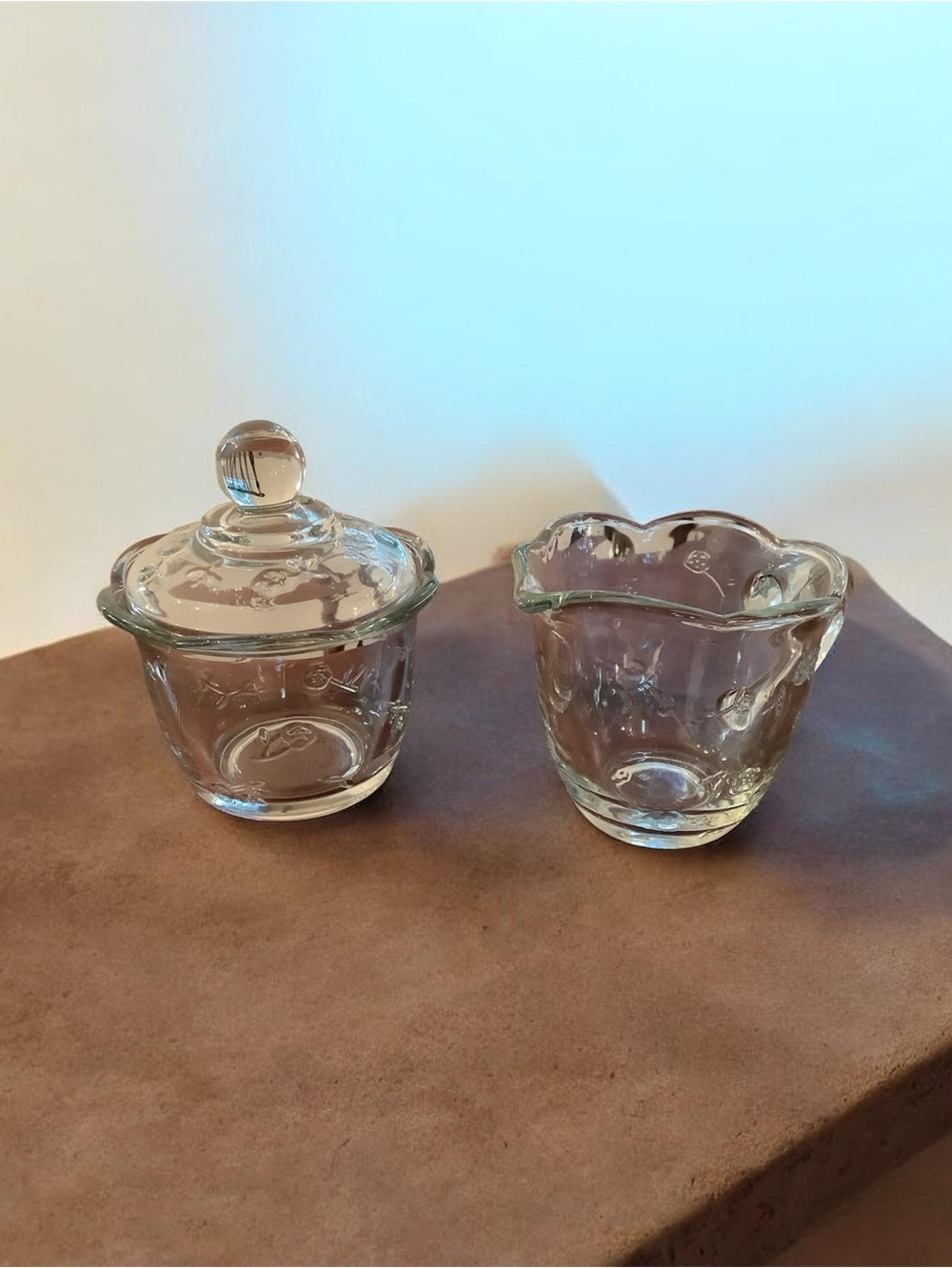 Vintage anchor hocking, Savannah Clear Glass Sugar Bowl and Creamer Set -